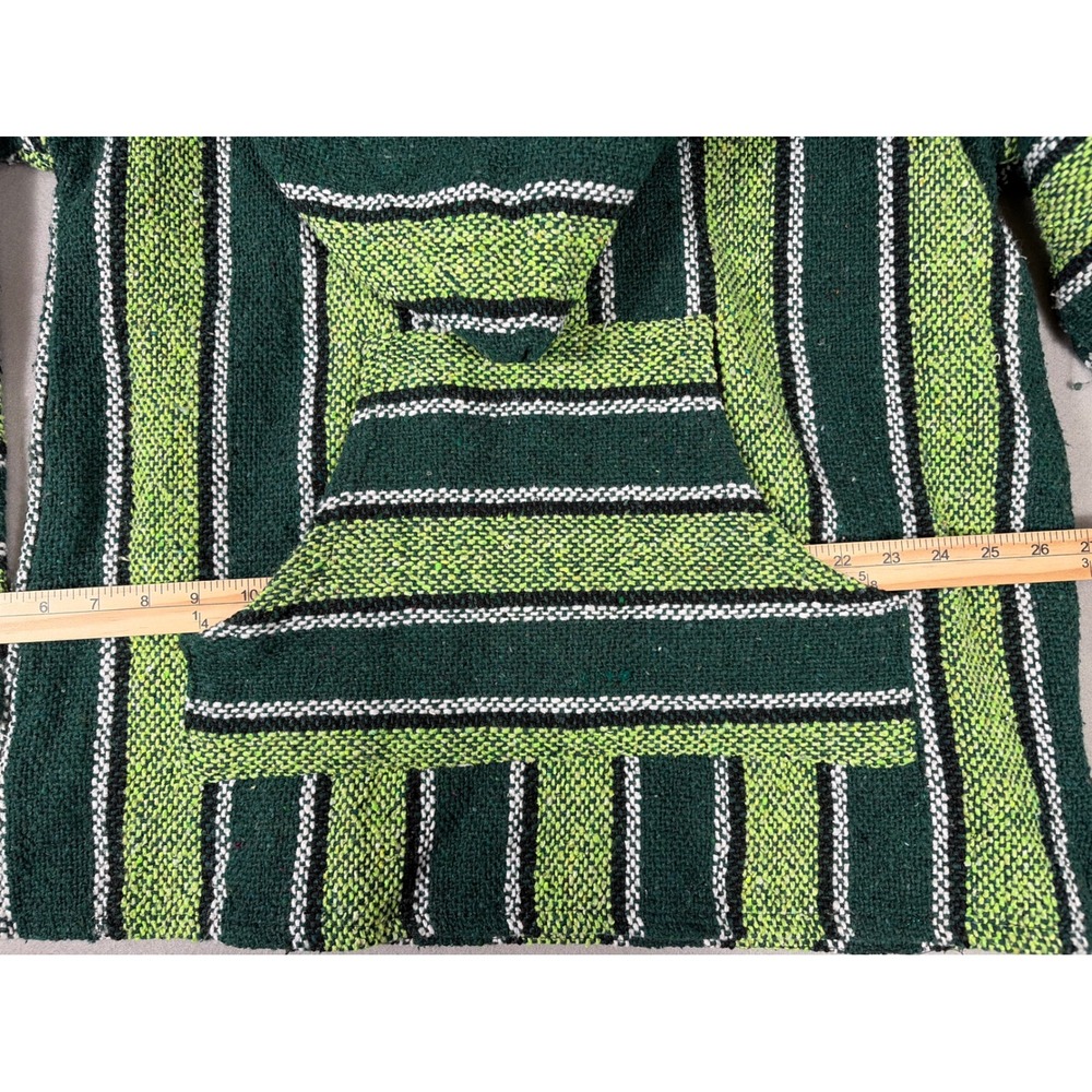 La Montana Baja Hoodie Mens Large Green Black Striped Mexican Drug Rug Pullover - Picture 7 of 9